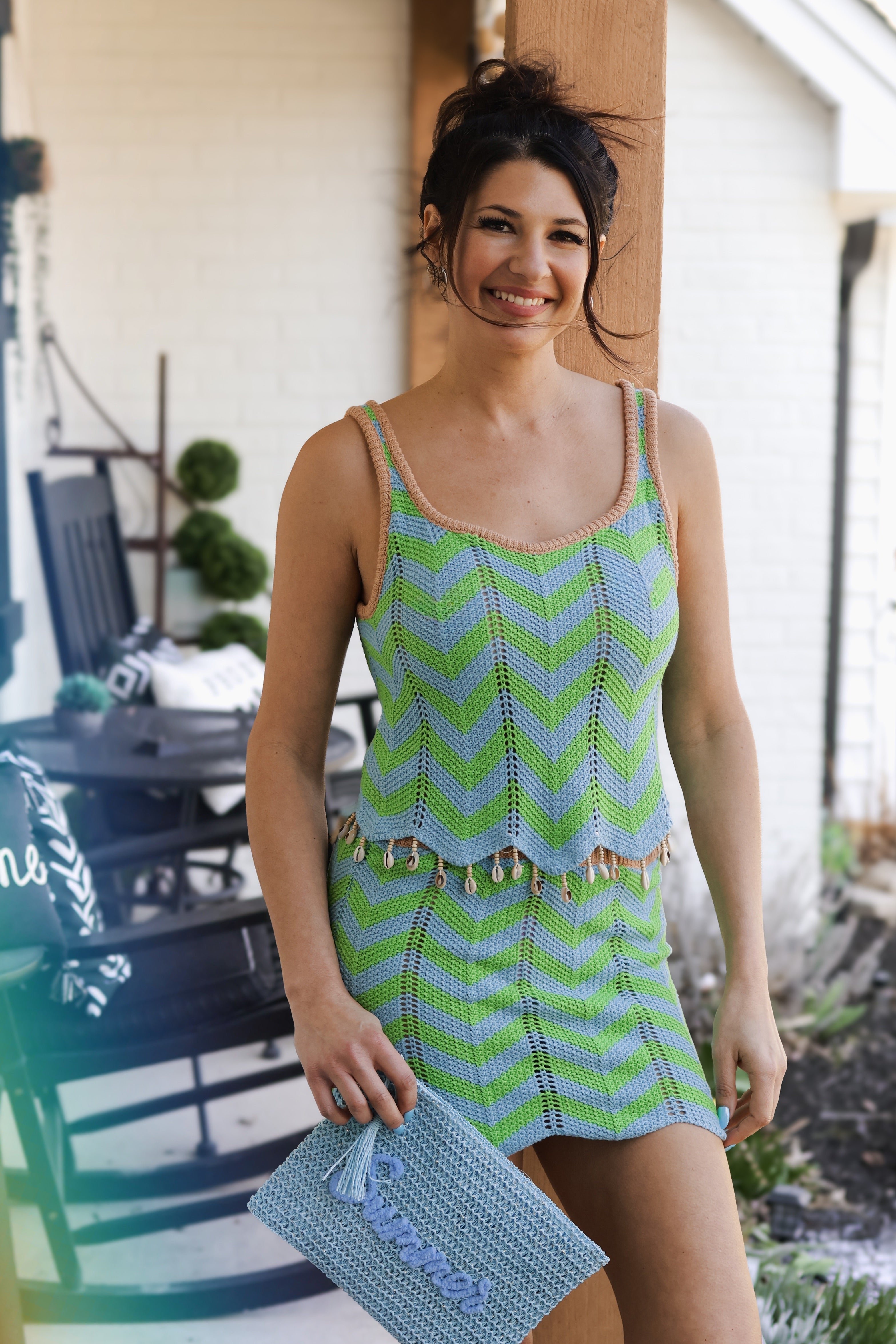Zigzag Striped Mini Skirt Set