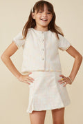 Girls Statement Button Frayed Tweed-look Blouse