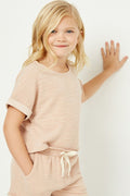 Girls Heathered Rolled Sleeve Knit Top