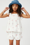 Girls Ruffle Square Neck Flamingo Print Top