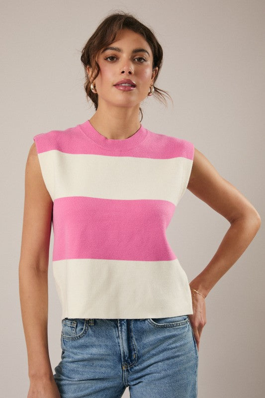 Stripe Sweater Top | Pink