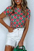 Boho Retro Floral Crew Neck Shirt