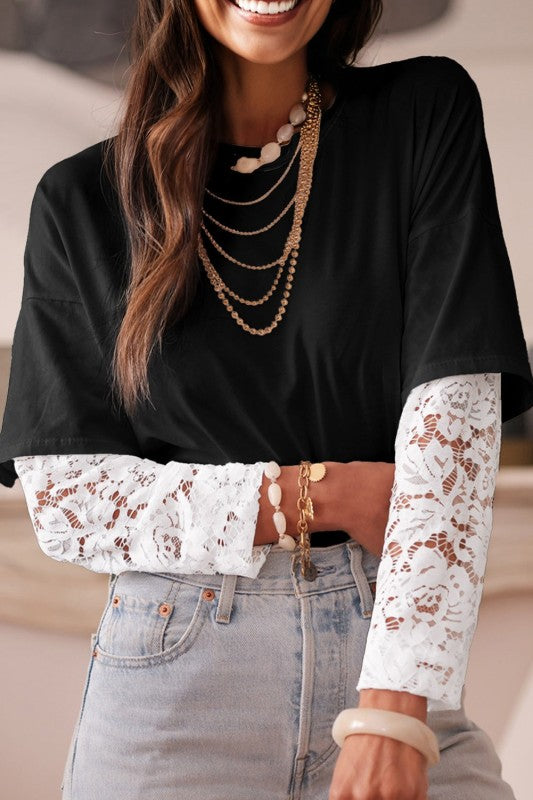 Lace Long Sleeve Insert Shirt