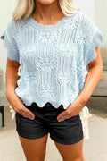 Pointelle Patterned Knit Scalloped Sweater