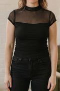 Sheer Mesh Cap Sleeve T Shirt