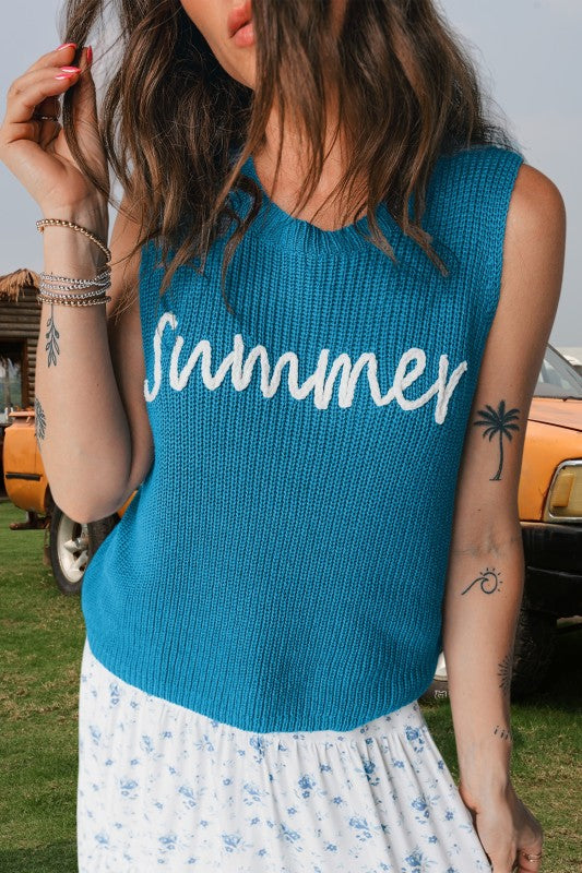 Summer Script Graphic Sleeveless Sweater Vest