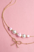 Ceramic Porcelain Pearl Bow Layer Necklace