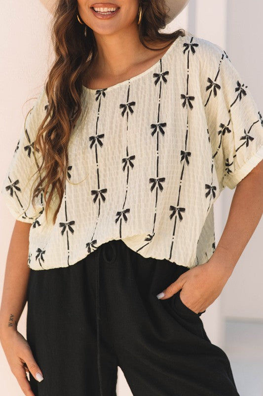 Bow Print Short Sleeve Top
