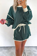 Loose Pullover Lace-up Waist Skort Set