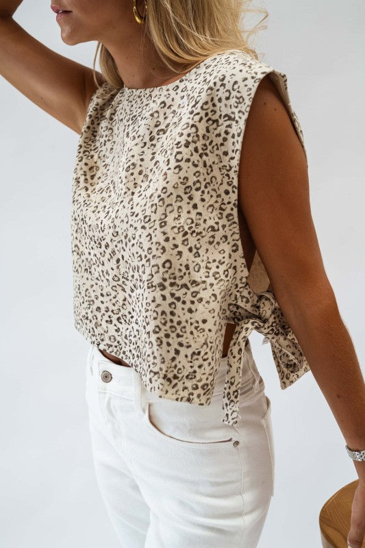 Leopard Print Knot Side Sleeveless Vest Top
