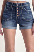 High Rise Button Fly Turn Back Cuff Shorts