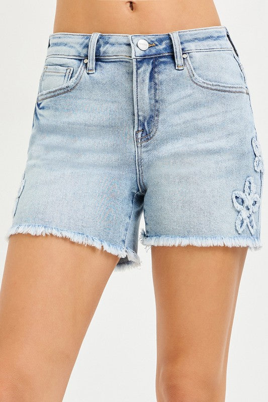 High Rise Flower Patched Shorts