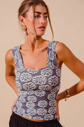 Two Tone Floral Seamless Tank Top