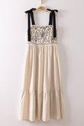 Embroidery Detail Midi Sleeveless Dress