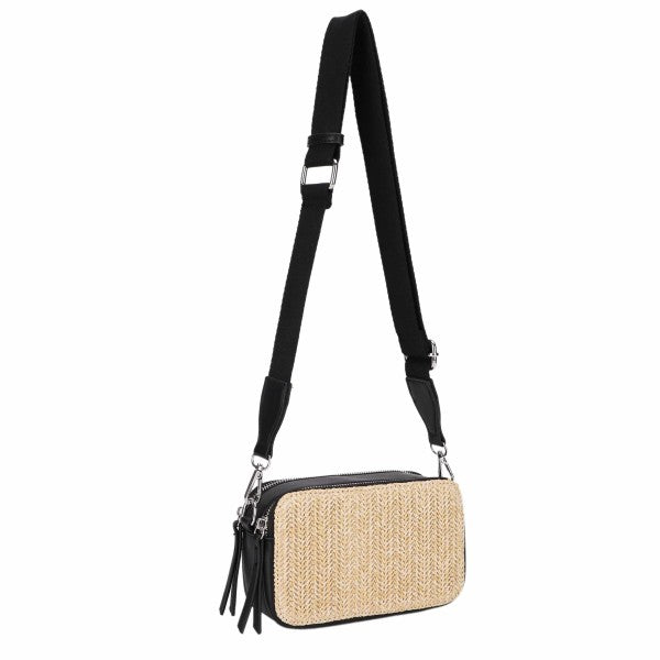 Two Tone Straw Crossbody Bag