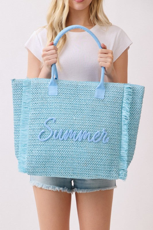 Straw Fringe Summer Beach Tote Bag