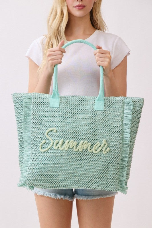 Straw Fringe Summer Beach Tote Bag