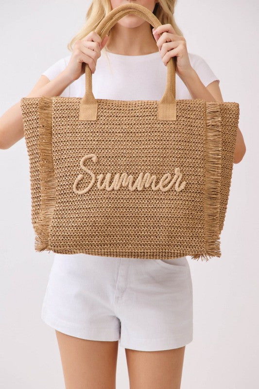 Straw Fringe Summer Beach Tote Bag