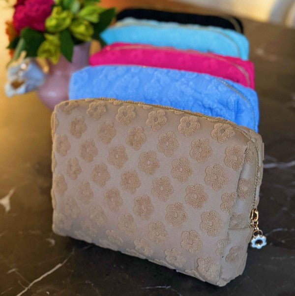 Embossed Daisy Blossom Cosmetic Bag