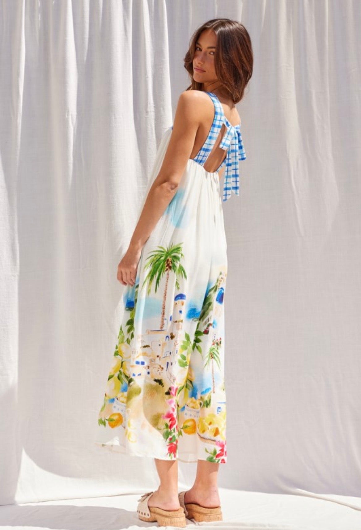 Santorini Printed Tie Back Midi Dress