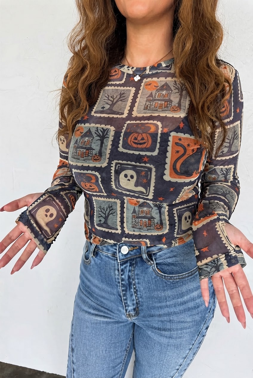Vintage Halloween Mesh Long Sleeve