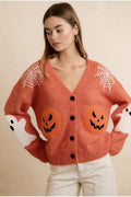 Pumpkin Ghost Spider Web Knit Cardigan