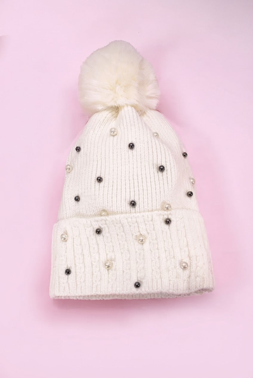 Sequin Faux Fur Pom Pom Beanie