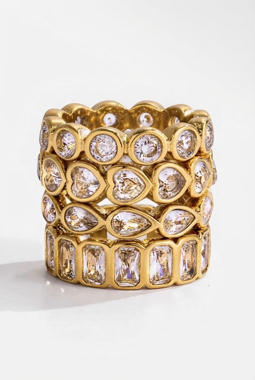 Gold Rhinestone Ring Stack