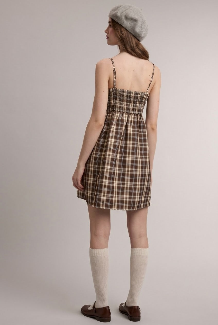 Plaid Velvet Bow Mini Dress