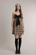 Plaid Velvet Bow Mini Dress