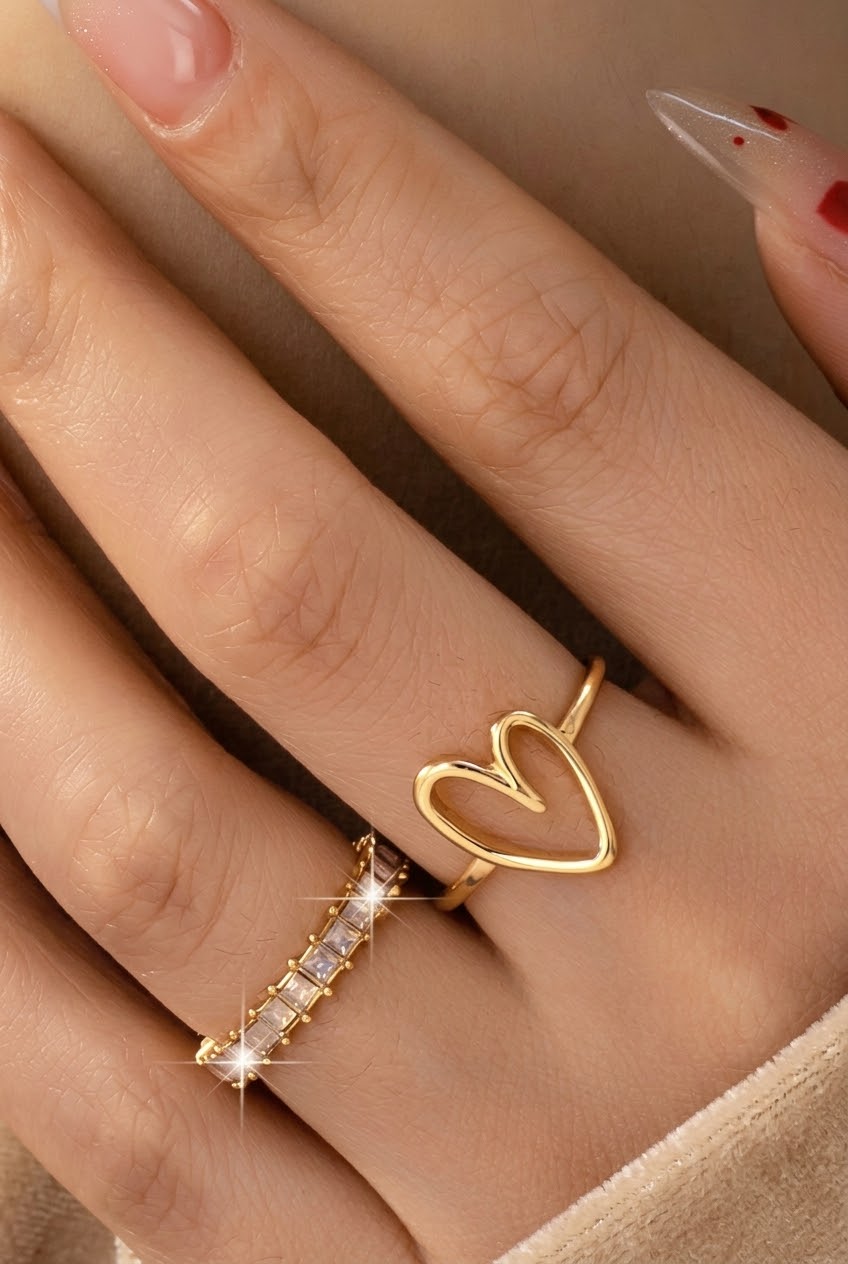 Heart Crystal Open Ring set