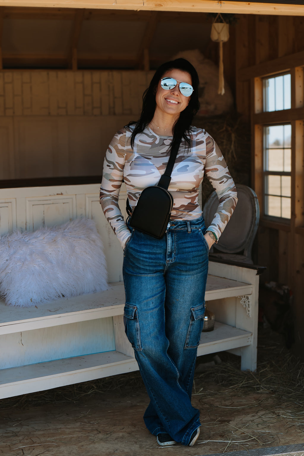 Camouflage Mesh Sheer Long Sleeve